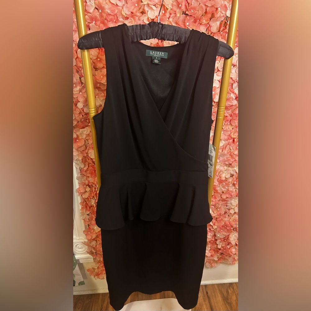 NWT Ralph Lauren Black Peplum Dress, Size 8